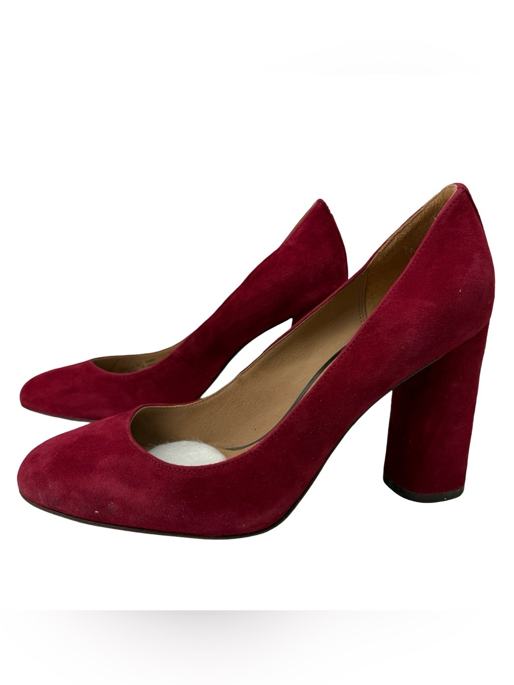 Coach Ophelia Block Heel Pumps Women’s 8 B Scarlet Red Suede Logo Accent Preppy - Picture 5 of 10